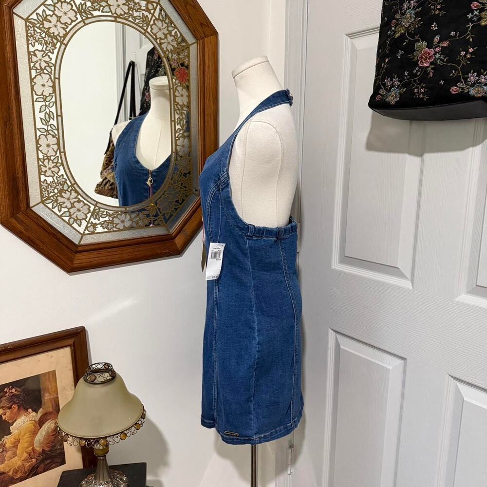 NWT Baby Phat Blue Denim & Gold Hardware Halter Neck Backless Mini Dress M - Picture 4 of 8
